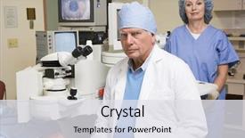  Presentation with eye doctor - Cool new PPT theme with patient about to undergo eye backdrop and a sky blue colored foreground