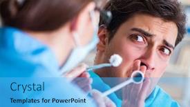  Presentation with dentist - Beautiful PPT layouts featuring patient afraid of dentist during doctor visit backdrop and a light blue colored foreground