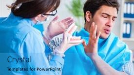  Presentation with dentist - PPT theme having patient-afraid-of-dentist-during background and a teal colored foreground