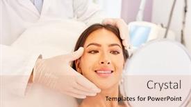  Presentation with plastic surgery - Colorful slide deck enhanced with patient-and-dermatologist-for-plastic backdrop and a coral colored foreground