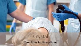  Presentation with colonoscopy - PPT layouts having patient-and-doctor-in-hospital background and a coral colored foreground