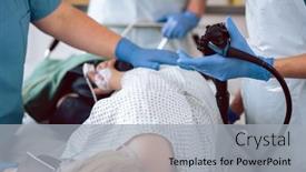  Presentation with colonoscopy - Presentation theme consisting of patient-and-doctor-in-hospital background and a light gray colored foreground