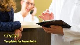  Presentation with doctor office - Amazing PPT theme having medical dental - patient and doctor in reception backdrop and a tawny brown colored foreground