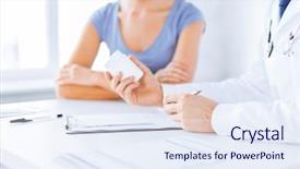  Presentation with patient and doctor - Audience pleasing presentation design consisting of patient and doctor prescribing medication backdrop and a sky blue colored foreground