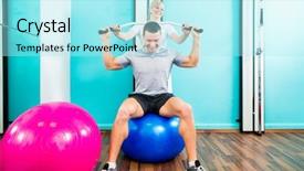  Presentation with physical exercises - Slide deck enhanced with patient at the physiotherapy doing physical exercises with therapist in sport rehabilitation background and a arctic colored foreground