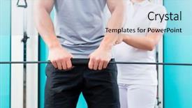  Presentation with physical exercises - Colorful PPT theme enhanced with patient at the physiotherapy doing physical exercises using flexi bar backdrop and a light blue colored foreground