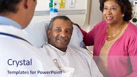  Presentation with senior couple - PPT theme with patient care - doctor talking to senior couple background and a sky blue colored foreground