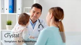  Presentation with baby doctor - Colorful PPT theme enhanced with patient care - medicine healthcare pediatry and people backdrop and a light blue colored foreground