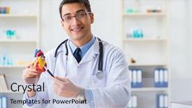  Presentation with heart - Audience pleasing PPT theme consisting of patient case study - doctor explaining the heart model backdrop and a light blue colored foreground