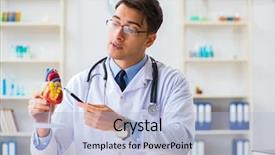  Presentation with coronary artery disease obese heart - PPT layouts enhanced with patient case study - doctor explaining the heart model background and a light blue colored foreground