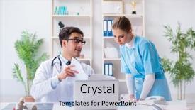  Presentation with female hospital patient - Cool new presentation design with patient case study - male and female doctor having backdrop and a light blue colored foreground