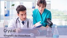  Presentation with hospital - Beautiful theme featuring patient case study - two doctors in the hospital backdrop and a  colored foreground