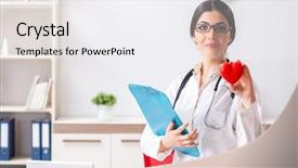  Presentation with patient care - PPT theme having patient case study - young doctor in heart care background and a  colored foreground