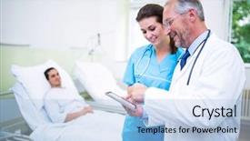 Presentation with digital hospital - Colorful slide deck enhanced with research nursing - doctor and nurse discussing backdrop and a light blue colored foreground