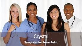  Presentation with nurses - Colorful presentation enhanced with patient diversity - group of doctors and nurses backdrop and a tawny brown colored foreground