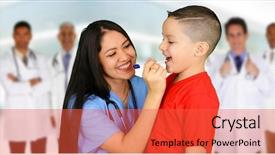  Presentation with nurses - Amazing slide deck having patient diversity - group of doctors and nurses backdrop and a red colored foreground