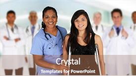  Presentation with icu nurse hospital patients - Slide deck enhanced with patient diversity - group of doctors and nurses background and a  colored foreground