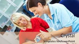  Presentation with denture - Slides having patient education - dentist explaining a customer denture background and a coral colored foreground