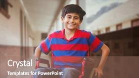  Presentation with kids wheelchair at school - Beautiful slide deck featuring patient education - digital composite of disabled boy backdrop and a coral colored foreground