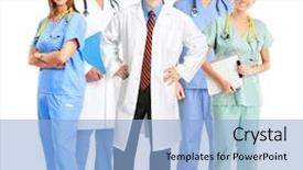  Presentation with medical - Presentation theme consisting of patient education - group of medical doctors isolated background and a light blue colored foreground