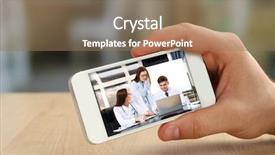  Presentation with medical mhealth healthcare concept - Beautiful slide deck featuring patient education - healthcare online consulting concept backdrop and a coral colored foreground