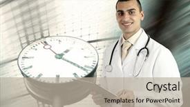  Presentation with medical smiling doctor - PPT layouts enhanced with patient education - smiling medical doctor with stethoscope background and a mint green colored foreground
