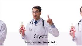  Presentation with skeleton soccer - Audience pleasing theme consisting of patient education - yong male doctor with skeleton backdrop and a lemonade colored foreground