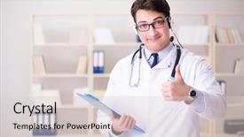  Presentation with medical concept - PPT theme having patient excellence - young man doctor in medical background and a  colored foreground