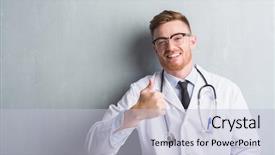  Presentation with grungy white concrete wall - Colorful presentation enhanced with patient excellence - young redhead doctor man backdrop and a  colored foreground