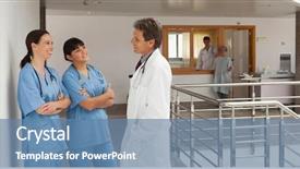  Presentation with healthcare workers - Theme with patient experience - doctor and two nurses standing background and a teal colored foreground