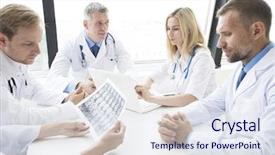  Presentation with multiracial team of young doctors stacking hands - Colorful theme enhanced with patient experience - team of doctors backdrop and a sky blue colored foreground