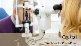  Presentation with review - Beautiful PPT theme featuring patient eyes with apparatus backdrop and a coral colored foreground