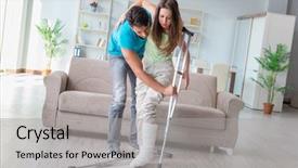  Presentation with supporting - Slide deck having patient fall - husband man supporting injured wife background and a light gray colored foreground