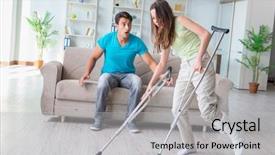  Presentation with supporting - Colorful slide deck enhanced with patient fall - husband man supporting injured wife backdrop and a light gray colored foreground