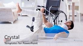 Presentation with home - Slide deck having patient fall - injured young man recovering background and a light gray colored foreground