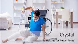 Presentation with ventilation home - Audience pleasing theme consisting of patient fall - injured young man recovering backdrop and a light gray colored foreground
