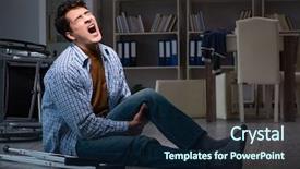  Presentation with wheelchair - Cool new PPT theme with patient fall - man fell off wheelchair sitting backdrop and a navy blue colored foreground