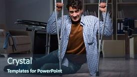  Presentation with wheelchair - Presentation design with patient fall - man fell off wheelchair sitting background and a ocean colored foreground