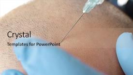  Presentation with injection - Presentation theme consisting of patient fall - man receiving stimulating injection background and a coral colored foreground