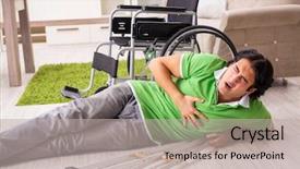  Presentation with young man and a woman - PPT theme with patient fall - young handsome man in wheelchair background and a  colored foreground