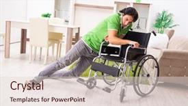  Presentation with wheelchair - PPT layouts with patient fall - young handsome man in wheelchair background and a  colored foreground