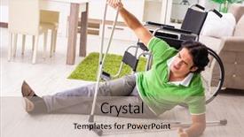  Presentation with wheelchair - Slide deck having patient fall - young handsome man in wheelchair background and a mint green colored foreground