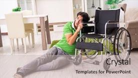  Presentation with ventilation home - Beautiful slide set featuring patient fall - young handsome man in wheelchair backdrop and a soft green colored foreground