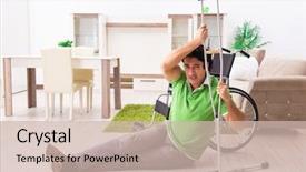  Presentation with wheelchair - Slides having patient fall - young handsome man in wheelchair background and a soft green colored foreground