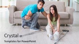  Presentation with supporting - Presentation with patient falling - husband man supporting injured wife background and a  colored foreground