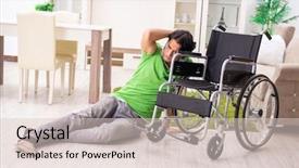  Presentation with wheelchair - Audience pleasing PPT theme consisting of patient falls - young handsome man in wheelchair backdrop and a lemonade colored foreground