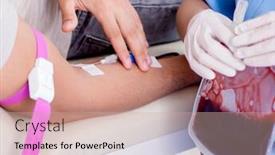  Presentation with blood transfusion - Theme having patient getting blood transfusion in hospital clinic background and a coral colored foreground