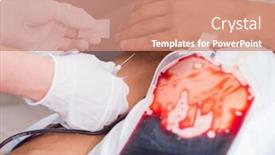  Presentation with blood transfusion - Audience pleasing PPT layouts consisting of patient getting blood transfusion in hospital clinic backdrop and a coral colored foreground