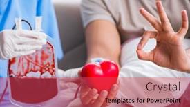  Presentation with blood transfusion - PPT theme with patient getting blood transfusion in hospital clinic background and a red colored foreground