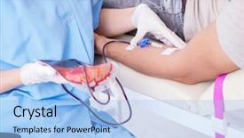  Presentation with blood transfusion - Beautiful PPT theme featuring patient getting blood transfusion backdrop and a light blue colored foreground